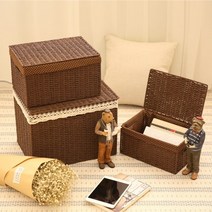 당일배송 친환경 라탄패턴 소품수납함 모던인테리어 다용도정리함 모던 체크 소 중 대 특대형, 브라운／도트／특대