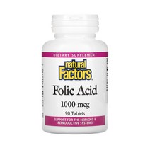 내추럴 팩터스 폴릭 애시드 엽산 1000 mcg 90정 Natural Factors Folic Acid, 기본
