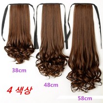 망고베이비 여성 패션 메이리앤 웨이브 포니테일 스트랩 부분 가발 길다 곱슬머리, 58com, 다크 브라운