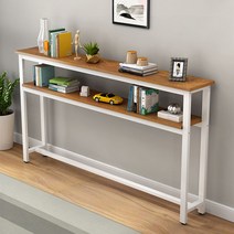 2단 폭좁은 틈새 테이블 슬림 좁고긴 선반, 골든 오크 + 화이트 프레임, 90x20x100cm