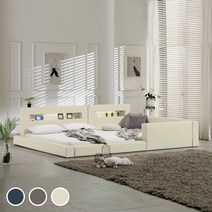 [베드피아] [키즈돔침대] 키즈 패밀리 LED 저상형 가죽침대 프레임(코너형) 3color, 색상:쿨 네이비