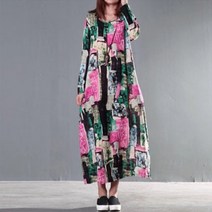 SAMARA 여성롱원피스 데일리 수채화 긴팔 롱 원피스 [3컬러 M-2XL]