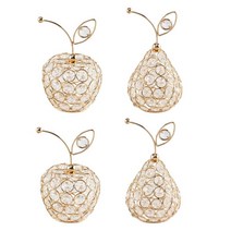 4x 3D 크리스탈 과일 라인 석 탁상 홈 인테리어 크리스마스 작품, 메탈 크리스탈, 황금