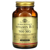 솔가 슈퍼 포텐시 비타민 B1 (티아민) 500mg 타블렛 비건, 100개입, 1개, 100정