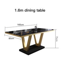6인 원목 식탁 세라믹 4인 반타원 빌라 호텔 위한 대형 가족 테이블 식사 럭셔리 광택 대리석 탑 스테인레스 스틸 프레임 직사각형 책상 의자 세트, 1.6m 테이블, 1.6m table
