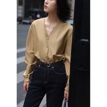 POMTOR 여성 루즈핏 노카라 데일리 심플 셔츠 긴팔 남방 오피스룩