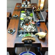 흐르는물 원목 거실테이블 수족관 다도 티테이블 의자, 조립물탱크가 없는 2.2m+등받이5개