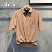 남자워싱셔츠 LUUD 솔리드 무지 초 봄 뒤집다 넥셔츠 남성 캐쥬얼 클래식 긴 소매 와이셔츠 자수 쁘띠 2167855166
