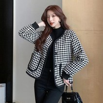 여성트위드자켓 봄 원피스 코디 트위드 자켓 물떼새 격자 트위드 짧은 재킷 봄 가을 여성 캐주얼 o넥 긴