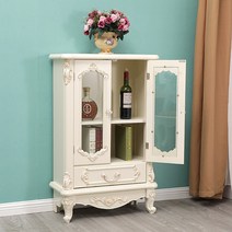 빈티지 바로크 유리 금장 명화 양주 단독 코너 사이드보드 콘솔 거실장 장식장 진열장 엔틱, 아이보리 스케치 골드