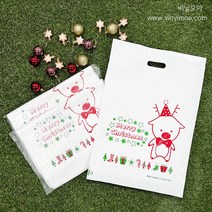 (당일발송) 비닐모아 크리스마스 루돌프 링봉투 비닐백 HDPE 비닐 손잡이봉투 산타 비닐쇼핑백 선물봉투 50장, 42x52 (50장)