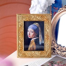 진주귀걸이를 한 소녀 엔틱액자 6인치 화이트 골드액자, 골드