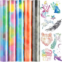 Souarts Tie-Dye Plotter 필름 섬유 A4 비닐 필름 전사지 플로터에 철 DIY T 셔츠 섬유 수공예 가죽 (파란, 한개옵션1, 02 다채로운 5pcs