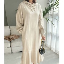 루즈핏 면 롱원피스 쭈리/후드 프릴 원피스