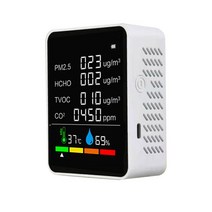 공기 측정기 공기질 알리미 디지털 CO2 미터 6 in 1 품질 감지기 테스터 PM2.5 TVOC HCHO 값 온도 습도 대기 오염 모니터, 01 WHITE