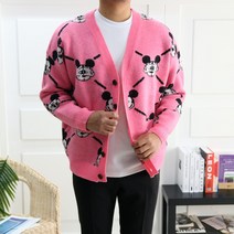 맨즈라이프 디즈니 미키패턴 자가드 봄 니트 가디건