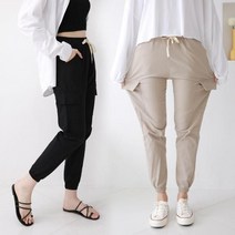 코디제이 여자면바지 W린넨스판카고조거팬츠 남녀공용 스판 마팬츠 데일리룩 코튼 건빵 밴딩