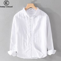 Keep Casual 남성복 면 린넨 긴팔 셔츠 화이트 컬러에 캐주얼 무난 청년 린넨 셔츠