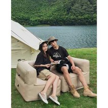 휴대용 캠핑 소파 침대 에어 쿠션 공기 주입 벌룬, 밝은 모래색
