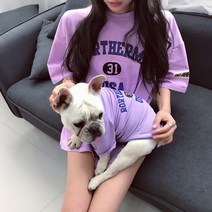 강아지커플룩 견주 올인원 여름옷 실내복 반팔 애견 cl-8403, 화이트