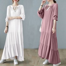Sun Kailiang4050대 미시룩 중년여성 빅사이즈 V넥 캉캉 롱원피스