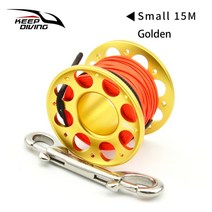 스쿠버 다이빙 SMB 안전 소시지 표면 부이 소형 휴대용 내구성 15m30m 스쿠버 다이빙 알루미늄 합금 스풀 핑거 릴 스테인레스 스틸 더블 엔드 후크 smb 장비 동굴 다이빙, 황금 15m