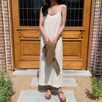 스퀘어넥 린넨 레이온 일자핏 나시 원피스