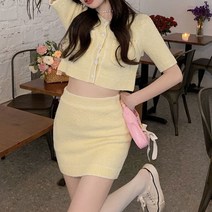 [랜덤플레이] 투포켓 크롭 가디건 투피스 세트