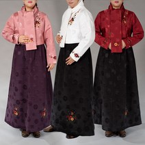 해내림 우리옷 여성 생활한복 여성 개량한복 겨울 생활한복 실크 면 쟈가드 솜누비 꽃자수 저고리 원피스 세트 예절복 행사복