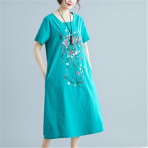 XINYIN 순면 자수빈티지 50대원피스 휴양지원피스
