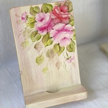 원목 휴대폰거치대, 화이트(쉐비장미 꽃송이)