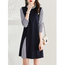 이유무무 NQ-055 여성 레이어드 스트라이프 소매 원피스