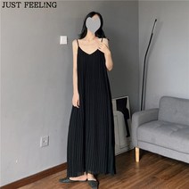 JUST FEEL!NG 오버사이즈 M-4XL/쉬폰/플리츠/끈나시/여성/여름/원피스/비치/롱원피스/바캉스룩