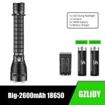 엘프 써치 해루질 랜턴 수중 전문 XHP70 LED 다이빙 손전등 IP68 방수 등급 램프 150m 토치 밝은 18650, Big-2600mAh