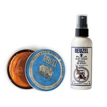 263644 REUZEL 블루 수성 하드 포마드 4oz 113g + 클레이 스프레이 100ml Blue Pomade 4oz + Clay Spray 100ml, 1개