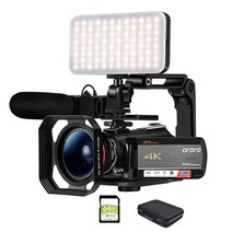 유튜버촬영장비 Ordro AC5 카메라 캠코더 4K 전문가용 12X 광학 줌 비디오 카메라 마이크 LED 조명 포함 라이브 스트리밍용, 탑 세트, 협동사, 01 Top Set