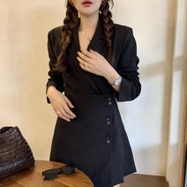 오버클래쓰 여성 V넥 랩 루즈핏 블레이저 정장 미니원피스 하객룩