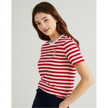 [LF] 헤지스레이디스 21SS 헤지스레이디스 HSTS1B776R2 [Hayley] 레드 헤일리 스트라이프 코튼 반팔티셔