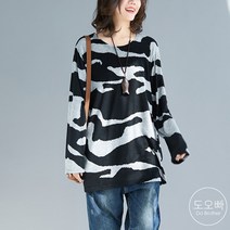 도오빠 여성 긴팔 티셔츠 지브라 긴팔티 루즈핏 라운드넥 무지 면티 여자긴팔티