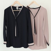 [강물처럼] 빅사이즈사랑해요 C762L110 배색타이쉬폰블라우스 DB (7608289)