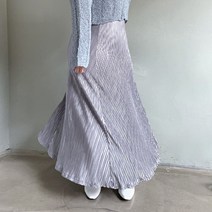 (빅사이즈)메탈 머메이드 밴딩 플리츠 롱스커트
