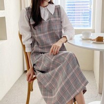 폴 브이넥 체크원피스