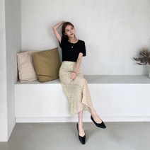 단정한 하객룩 전시회 데일리 밴딩 플라워 롱스커트