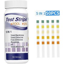 다목적 5 in 1 PH 테스트 스트립 풀 및 스파 물 테스터 염소가없는 브롬산 pH 총 알칼리 경도 50 개, 01 PH Test Strips