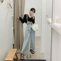 베리 와이드 멜빵 데님 팬츠
