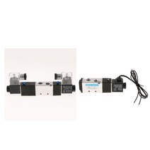 GHSHOP 공압 5/2 또는 5/3 (이중 코일) 방식 전기 제어 솔레노이드 합금 밸브, 블랙 달빛 실버