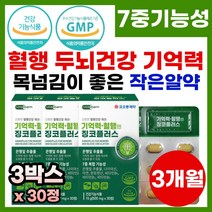 기억력 개선 뇌 혈행 영양제 기능성 징코 플러스 브레인 포그 기억력 집중력 혈행 혈액 순환 개선 도움 징코비타민 혈관건강 기억력개선 식물성 징코오메가 징코 은행잎 영양제 플러스, 3개, 30정