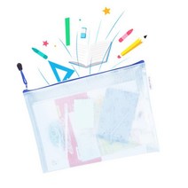 (A4사이즈) 초등학교 학용품 지퍼 파우치 매쉬 가방 필통