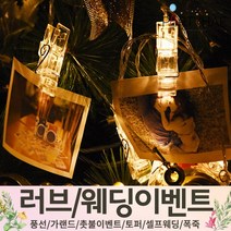 (주)파티해 러브이벤트 스몰웨딩 용품1 A~C - 프로포즈 브라이덜샤워 결혼 기념일 여자친구 홈파티 세트 은박풍선 가랜드 촛불 티라이트 캔들, C25.LED20P사진집게건전지전구가랜드(웜)