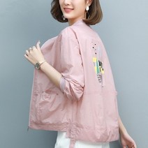 AMlisa 여성바람막이 여성 하프코트 캐주얼 여름 경량 자외선 차단 바람막이 점퍼 자켓